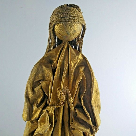 Gold Angel Tree Table Topper Papier Mache No Face Primitive Art Praying 15" Tall - Picture 3 of 6